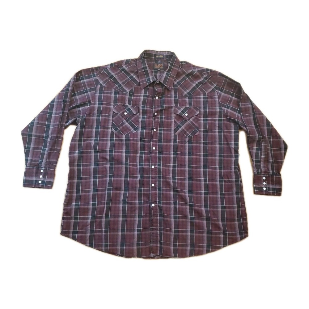 Plains Shirt Mens 3XLT Purple Plaid Western Pearl Snap Cowboy Rodeo Ranch